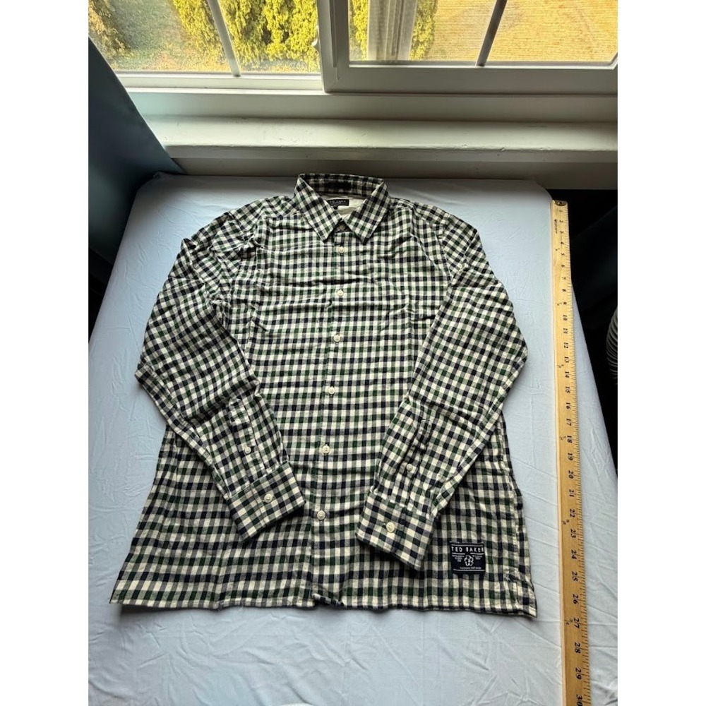 Men's Preppy Ted Baker London Green Navy Check Flannel Button Down Shirt Size 3